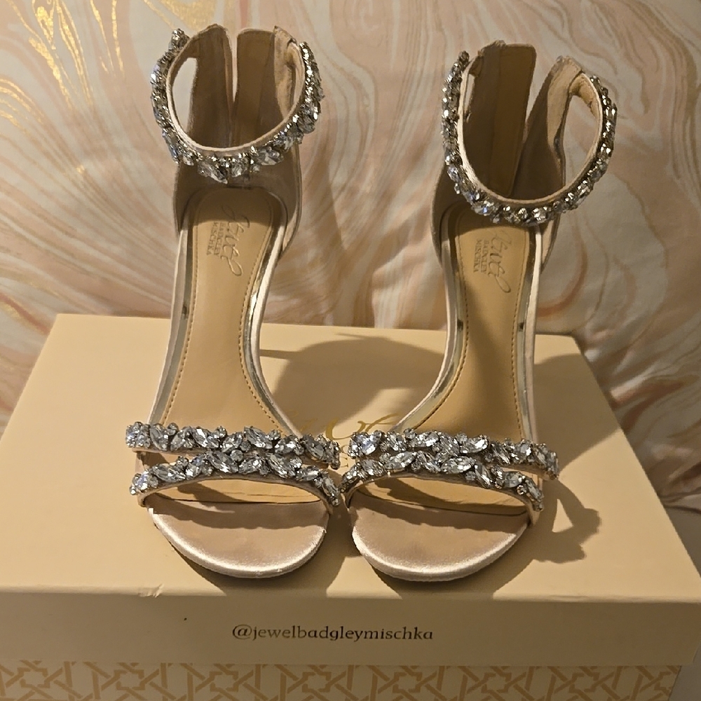 Badgley Mischka Crystal Embellished Heels - Cream